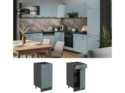 Vicco Küchenunterschrank R-Line Schubladenschrank für die Küche Blau-Grau/Anthrazit 40 cm AP Eiche