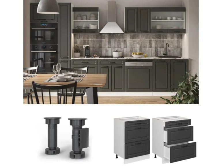 Vicco Küchenunterschrank R-Line Anthrazit Landhaus/Weiß 60 cm mit Schubladen ohne Arbeitsplatte