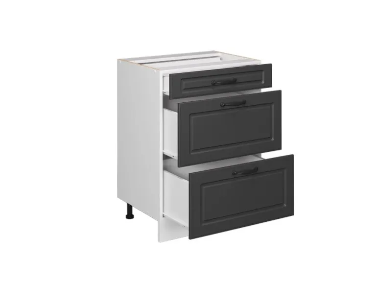Vicco Küchenunterschrank R-Line Anthrazit Landhaus/Weiß 60 cm mit Schubladen ohne Arbeitsplatte