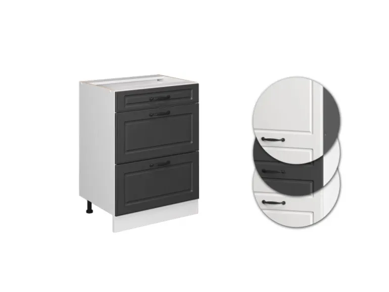 Vicco Küchenunterschrank R-Line Anthrazit Landhaus/Weiß 60 cm mit Schubladen ohne Arbeitsplatte
