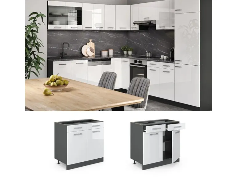 Vicco Küchenunterschrank R-Line Weiß Hochglanz 80 cm ohne Arbeitsplatte