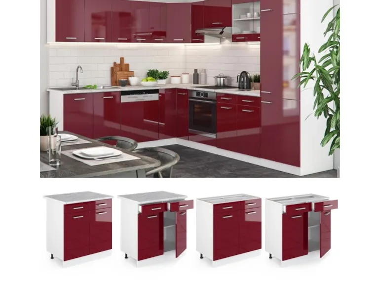 Vicco Küchenunterschrank R-Line Bordeaux Hochglanz/Weiß 80 cm ohne Arbeitsplatte