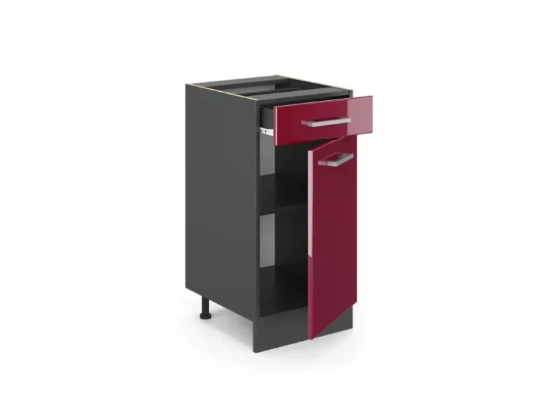 Vicco Küchenunterschrank R-Line Bordeaux Hochglanz/Anthrazit 40 cm AP Eiche
