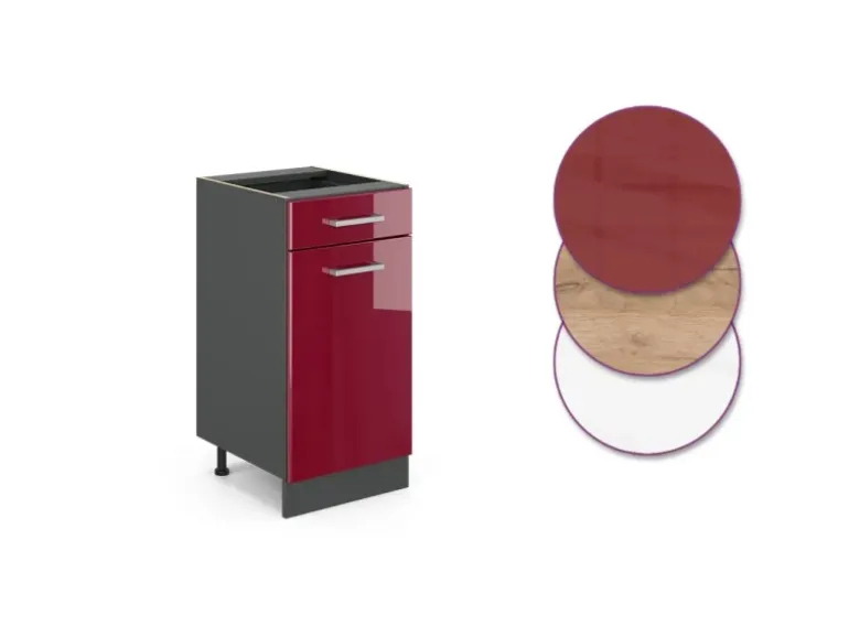 Vicco Küchenunterschrank R-Line Bordeaux Hochglanz/Anthrazit 40 cm AP Eiche