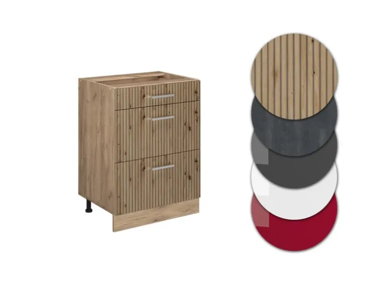 Vicco Küchenunterschrank R-Line Artisan-Eiche/Goldkraft Eiche 60 cm mit Schubladen ohne Arbeitsplatte