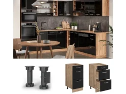 Vicco Küchenunterschrank R-Line Schubladenschrank für die Küche Schwarz Hochglanz 40 cm AP Marmor