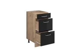 Vicco Küchenunterschrank R-Line Schubladenschrank für die Küche Schwarz Hochglanz 40 cm AP Marmor