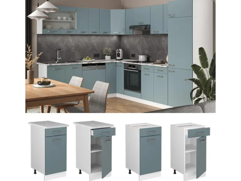 Vicco Küchenunterschrank R-Line Schubladenschrank für die Küche Blau-Grau/Weiß 40 cm AP Anthrazit