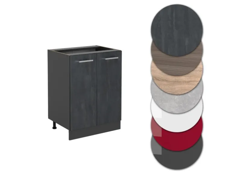Vicco Küchenunterschrank R-Line Schwarz Beton/Anthrazit 60 cm ohne Arbeitsplatte