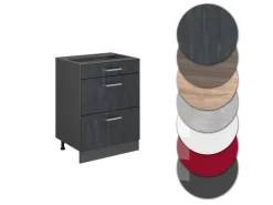 Vicco Küchenunterschrank R-Line Schwarz Beton 60 cm ohne Arbeitsplatte mit Anthrazit Korpus