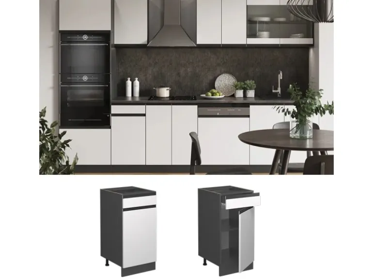 Vicco Küchenunterschrank R-Line Schubladenschrank für die Küche Weiß/Anthrazit 40 cm AP Anthrazit