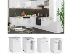 Vicco Küchenunterschrank R-Line Weiß Hochglanz/Weiß 60 cm mit Schublade ohne Arbeitsplatte