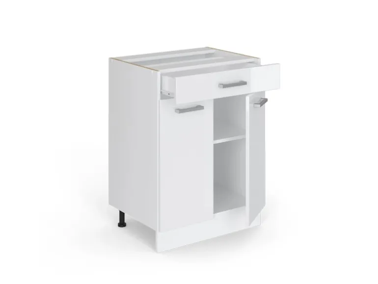 Vicco Küchenunterschrank R-Line Weiß Hochglanz/Weiß 60 cm mit Schublade ohne Arbeitsplatte