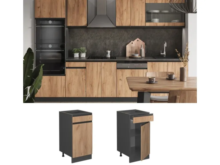 Vicco Küchenunterschrank R-Line Goldkraft Eiche/Anthrazit 40 cm AP Eiche mit Anthrazit Korpus