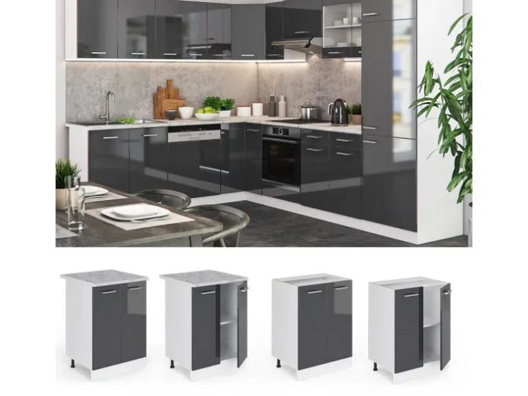 Vicco Küchenunterschrank R-Line Anthrazit Hochglanz/Weiß 60 cm AP Anthrazit