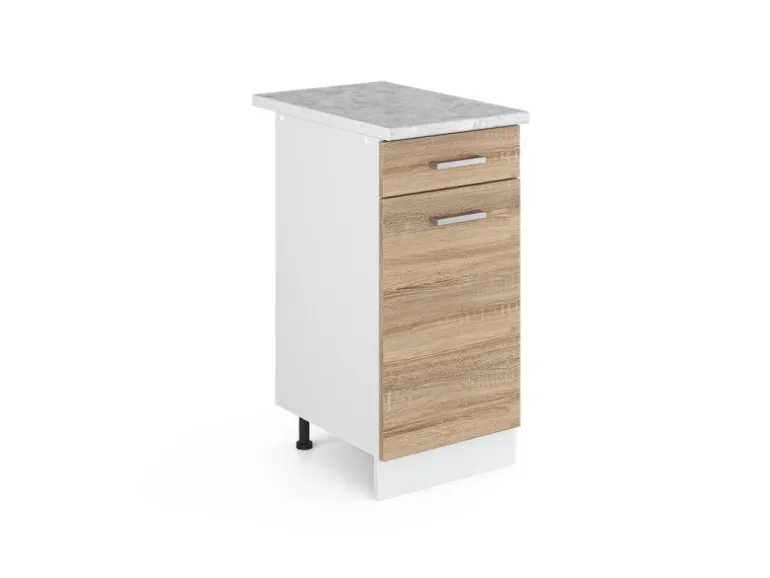 Vicco Küchenunterschrank R-Line Schubladenschrank für die Küche Sonoma/Weiß 40 cm AP Marmor