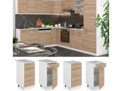 Vicco Küchenunterschrank R-Line Schubladenschrank für die Küche Sonoma/Weiß 40 cm AP Marmor