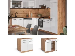 Vicco Küchenunterschrank R-Line Weiß Hochglanz/Goldkraft Eiche 80 cm ohne Arbeitsplatte