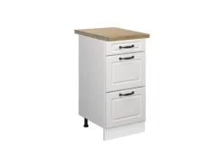 Vicco Küchenunterschrank R-Line Weiß Landhaus/Weiß 40 cm mit Schubladen AP Eiche