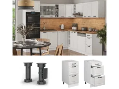 Vicco Küchenunterschrank R-Line Weiß Landhaus/Weiß 40 cm mit Schubladen AP Eiche