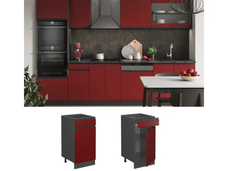 Vicco Küchenunterschrank R-Line Schubladenschrank für die Küche Rot/Anthrazit 40 cm AP Eiche