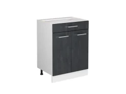 Vicco Küchenunterschrank R-Line Schwarz Beton 60 cm ohne Arbeitsplatte mit Weiß Korpus