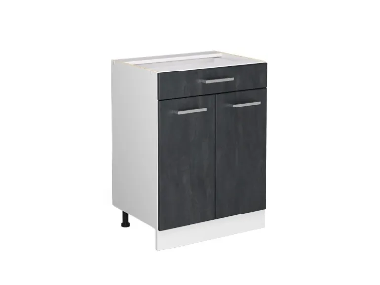 Vicco Küchenunterschrank R-Line Schwarz Beton 60 cm ohne Arbeitsplatte mit Weiß Korpus