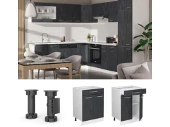 Vicco Küchenunterschrank R-Line Schwarz Beton 60 cm ohne Arbeitsplatte mit Weiß Korpus