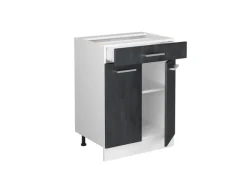Vicco Küchenunterschrank R-Line Schwarz Beton 60 cm ohne Arbeitsplatte mit Weiß Korpus