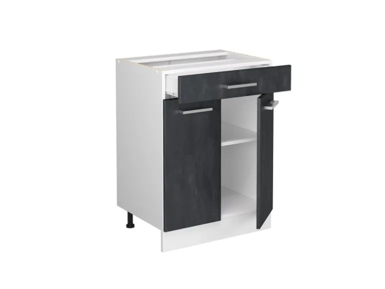 Vicco Küchenunterschrank R-Line Schwarz Beton 60 cm ohne Arbeitsplatte mit Weiß Korpus