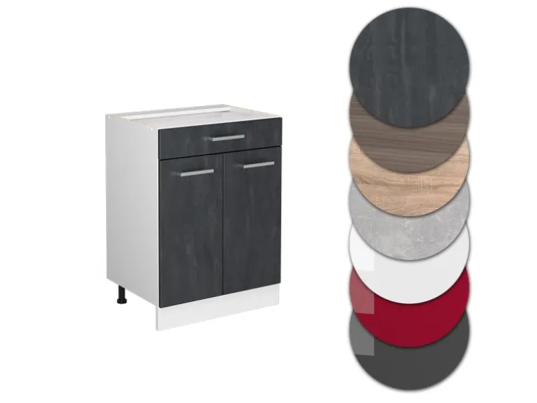 Vicco Küchenunterschrank R-Line Schwarz Beton 60 cm ohne Arbeitsplatte mit Weiß Korpus