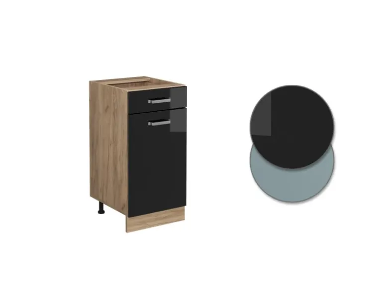 Vicco Küchenunterschrank R-Line Schwarz Hochglanz/Goldkraft Eiche 40 cm AP Eiche