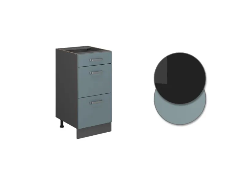 Vicco Küchenunterschrank R-Line Blau-Grau/Anthrazit 40 cm mit Schubladen AP Eiche