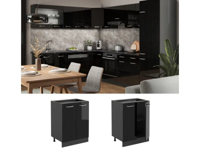 Vicco Küchenunterschrank R-Line Schwarz Hochglanz/Anthrazit 60 cm AP Anthrazit