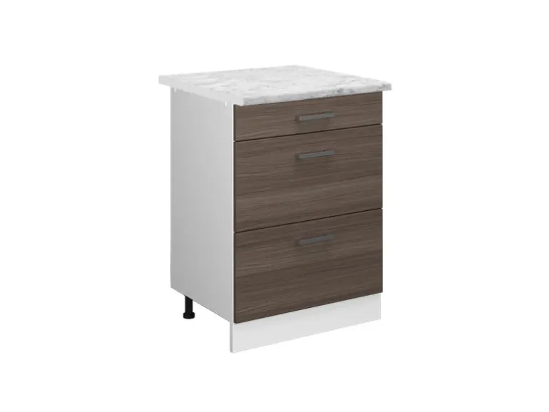 Vicco Küchenunterschrank R-Line Grau/Weiß 60 cm mit Schubladen AP Marmor