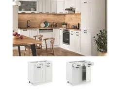 Vicco Küchenunterschrank R-Line Schubladenschrank für die Küche Weiß Landhaus/Weiß 80 cm AP Eiche