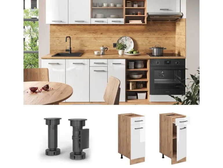 Vicco Küchenunterschrank R-Line Weiß Hochglanz/Goldkraft Eiche 30 cm AP Anthrazit