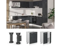 Vicco Küchenunterschrank R-Line Schwarz Beton/Weiß 60 cm AP Anthrazit