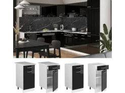 Vicco Küchenunterschrank R-Line Schwarz Hochglanz/Weiß 40 cm AP Eiche
