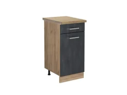 Vicco Küchenunterschrank R-Line Schubladenschrank für die Küche Schwarz Beton 40 cm AP Eiche mit Goldkraft Eiche Korpus