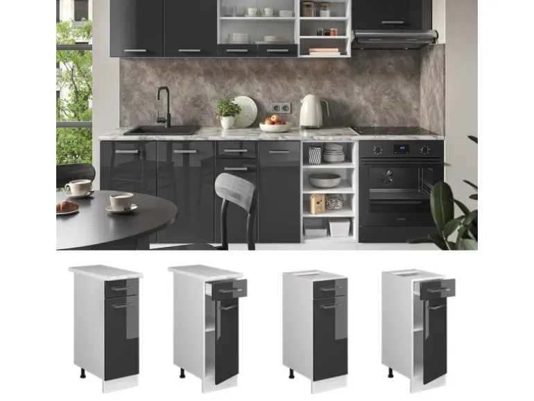 Vicco Küchenunterschrank R-Line Anthrazit Hochglanz/Weiß 30 cm ohne Arbeitsplatte