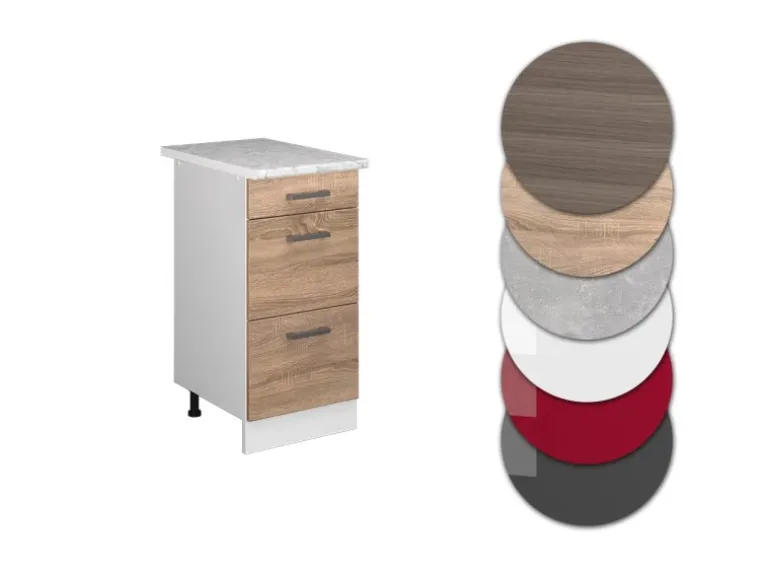 Vicco Küchenunterschrank R-Line Sonoma/Weiß 40 cm mit Schubladen AP Marmor