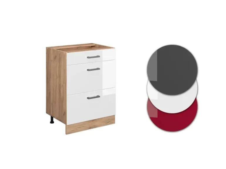 Vicco Küchenunterschrank R-Line Weiß Hochglanz/Goldkraft Eiche 60 cm mit Schubladen ohne Arbeitsplatte