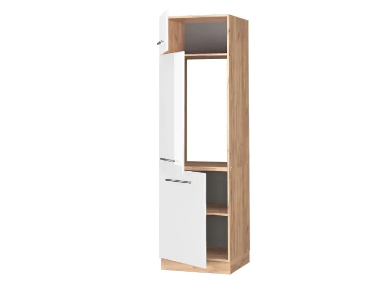 Vicco Kühlumbauschrank Fame-Line Weiß Hochglanz/Goldkraft Eiche 60 cm