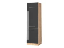 Vicco Kühlumbauschrank Fame-Line Anthrazit Hochglanz/Goldkraft Eiche 60 cm