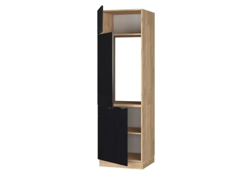 Vicco Kühlumbauschrank Fame-Line Hochschrank für die Küche Schwarz Gestreift 60 cm