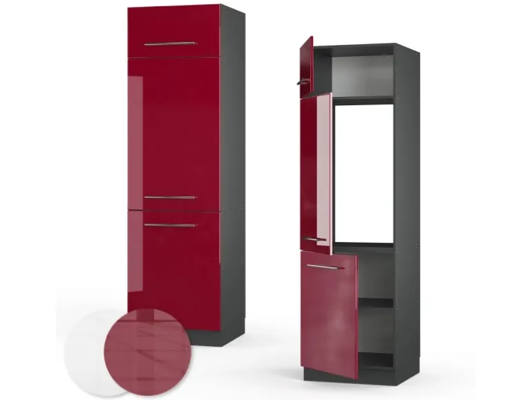 Vicco Kühlumbauschrank Fame-Line Hochschrank für die Küche Bordeaux Hochglanz/Anthrazit 60 cm