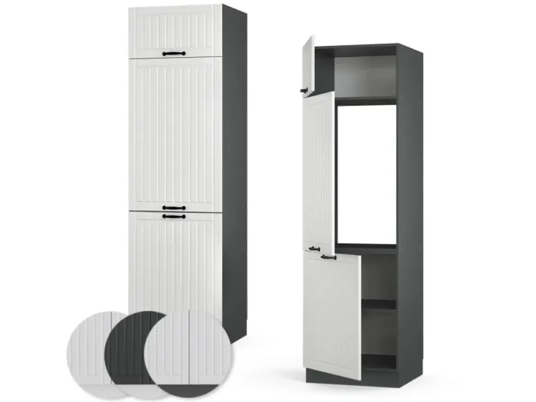 Vicco Kühlumbauschrank Fame-Line Hochschrank für die Küche Weiß Landhaus/Anthrazit 60 cm