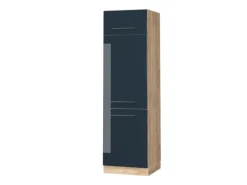 Vicco Kühlumbauschrank Fame-Line Dunkelblau Hochglanz/Goldkraft Eiche 60 cm