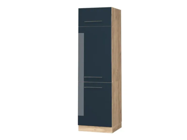 Vicco Kühlumbauschrank Fame-Line Dunkelblau Hochglanz/Goldkraft Eiche 60 cm